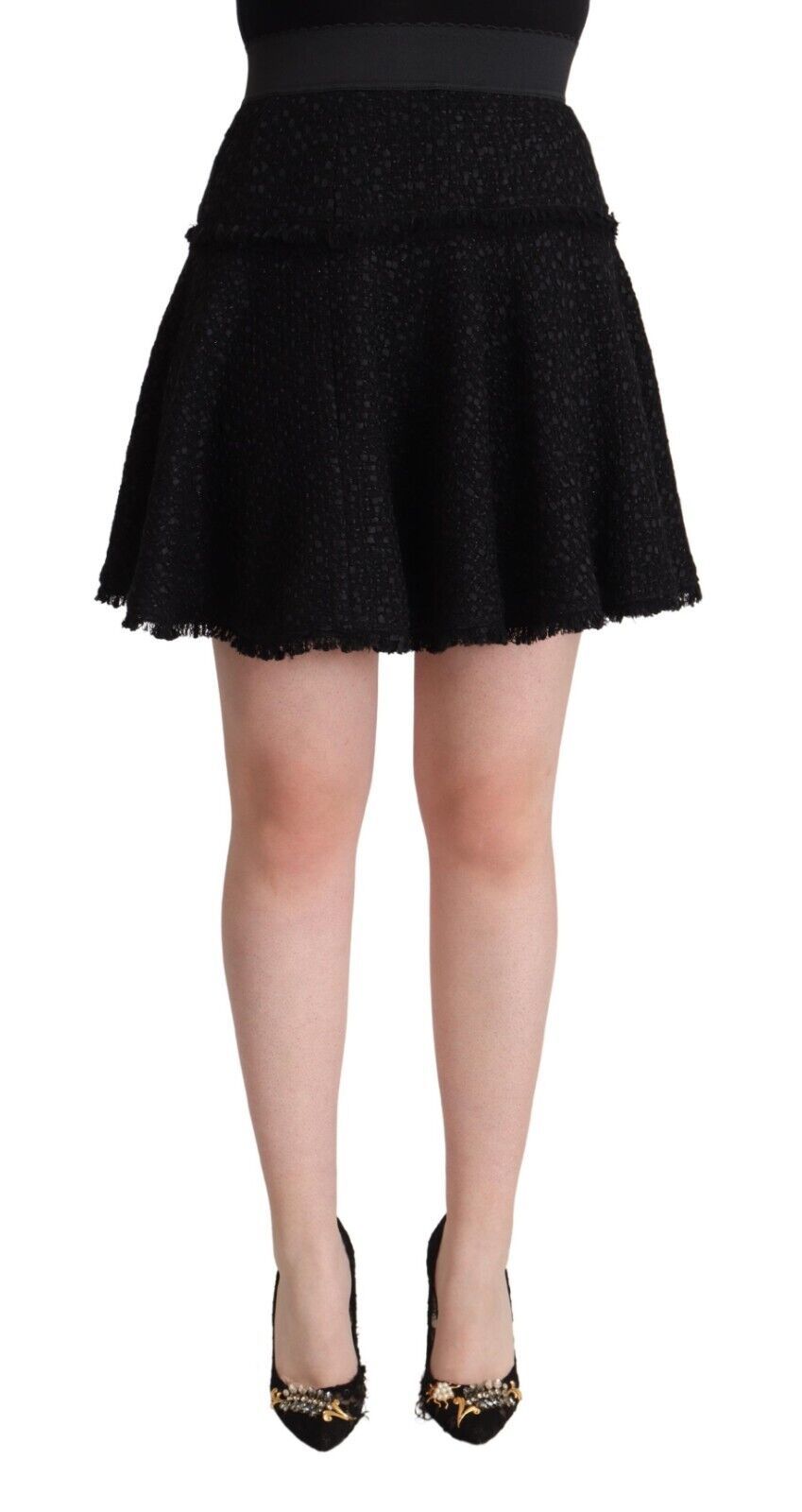 Dolce & Gabbana Black Knitted Nylon High Waist Mini A-line Skirt