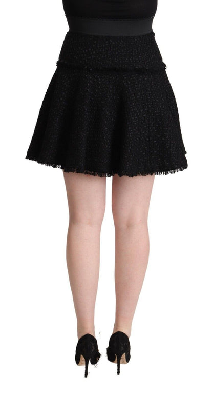 Dolce & Gabbana Black Knitted Nylon High Waist Mini A-line Skirt