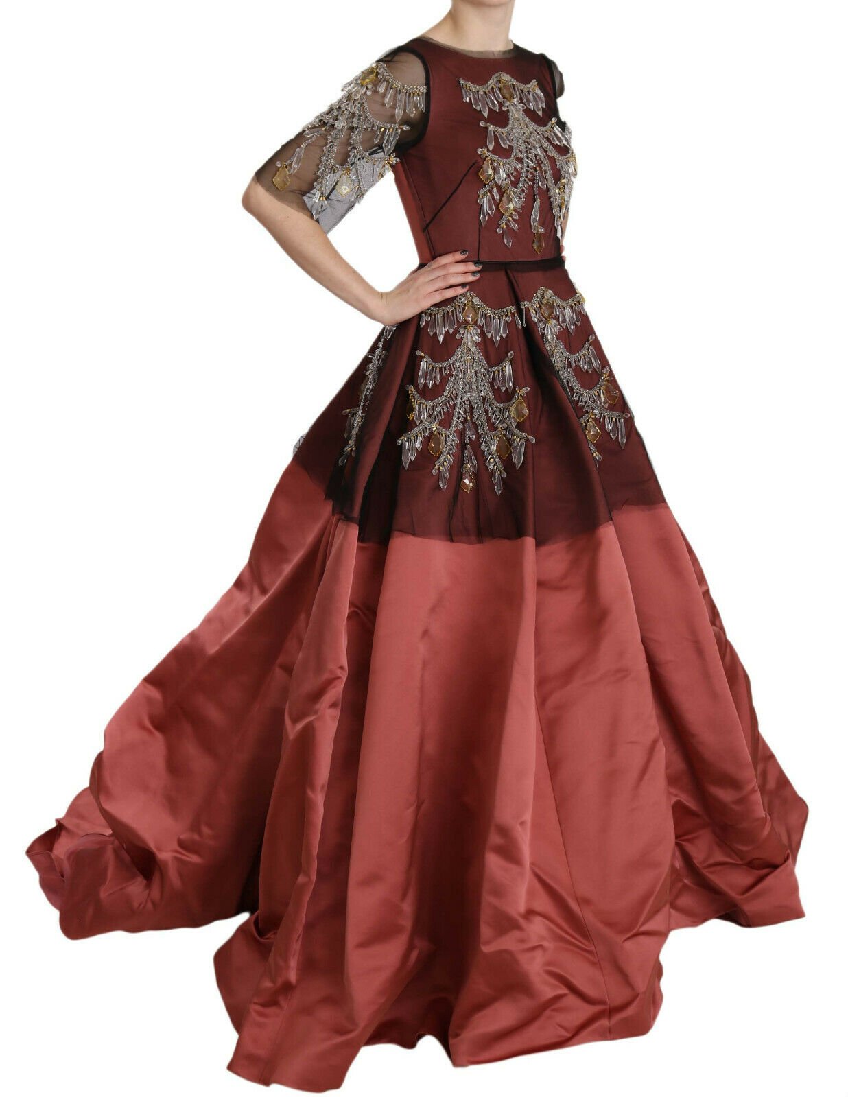 Dolce & Gabbana Elegant Crystal Embellished Silk Gown