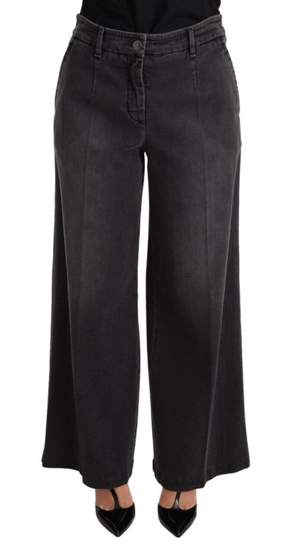 Dolce & Gabbana Gray Washed Mid Waist Wide Leg Denim Jeans