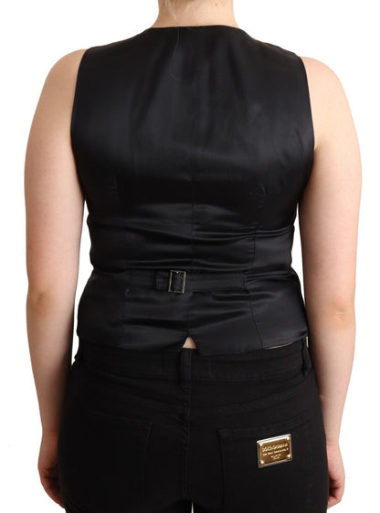 Dolce & Gabbana Black Button Down Sleeveless Viscose Vest Top