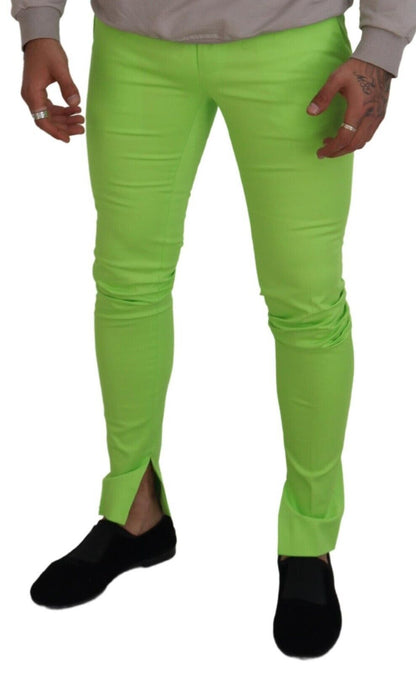 Dolce & Gabbana Light Green Cotton Skinny Men Trousers Pants