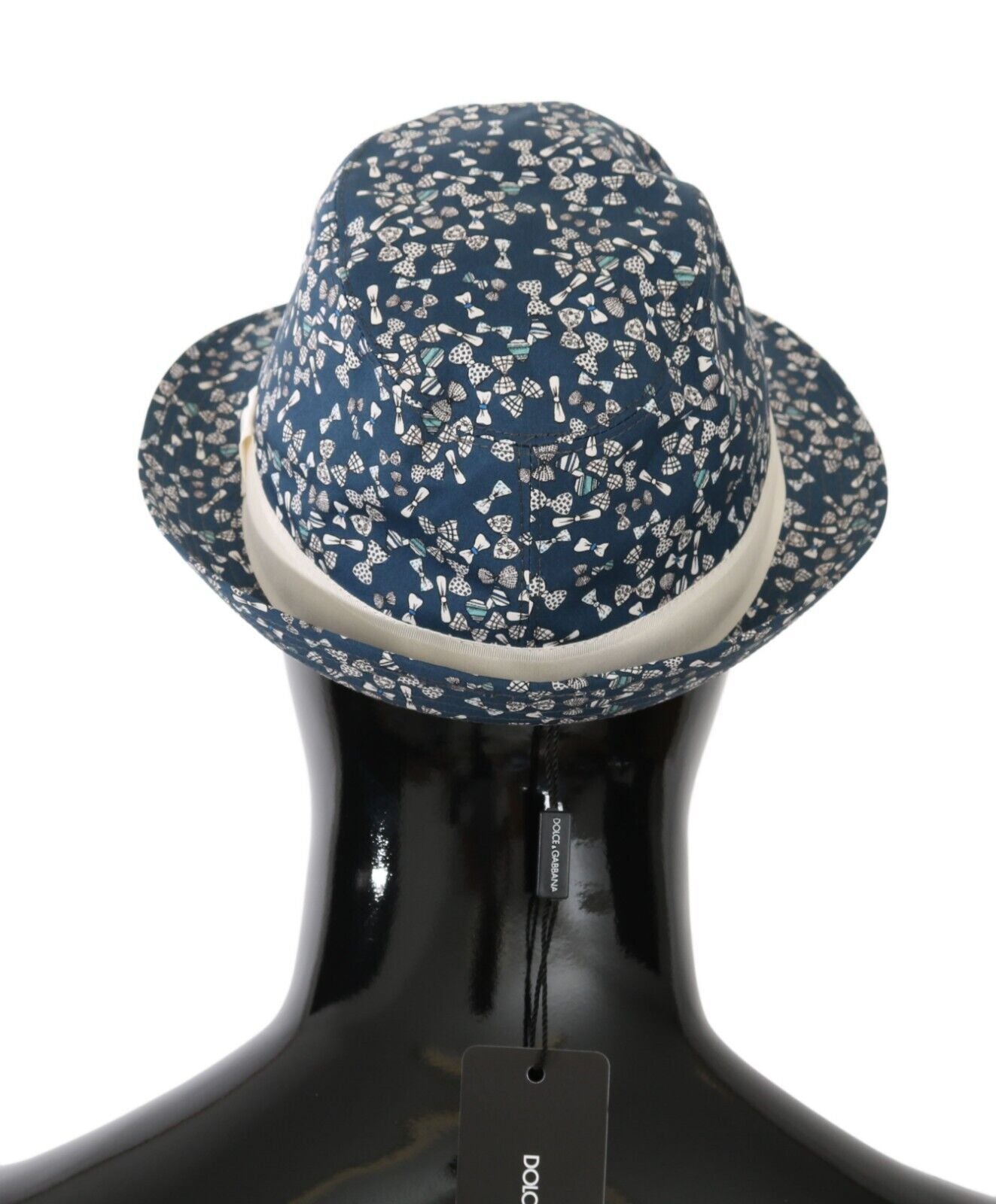 Dolce & Gabbana Blue White Cotton Bow Print Fedora Hat
