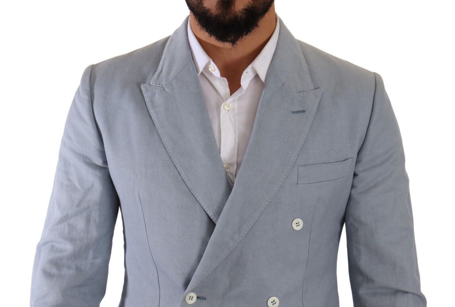 Dolce & Gabbana Blue Cotton Linen Slim Fit Jacket Coat Blazer