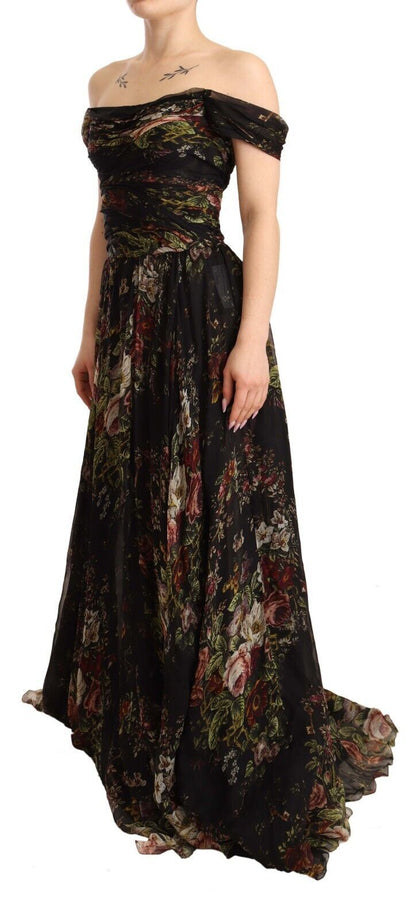 Dolce & Gabbana Multicolored Floral Off Shoulder Gown Dress