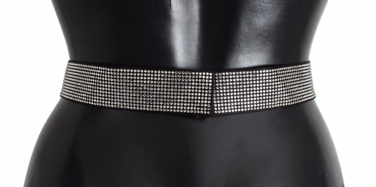 Dolce & Gabbana Black Silk Crystal Bow Waist Belt Elegance