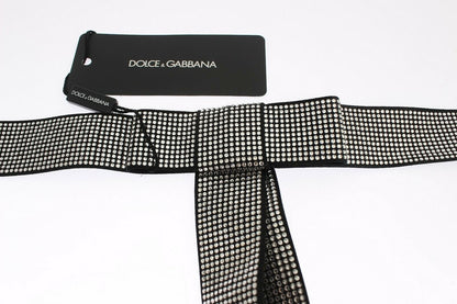 Dolce & Gabbana Black Silk Crystal Bow Waist Belt Elegance