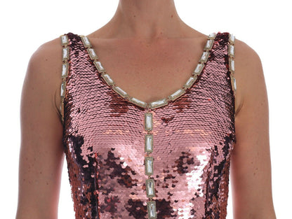 Dolce & Gabbana Pink Sequined Sheath Crystal Dress Gown