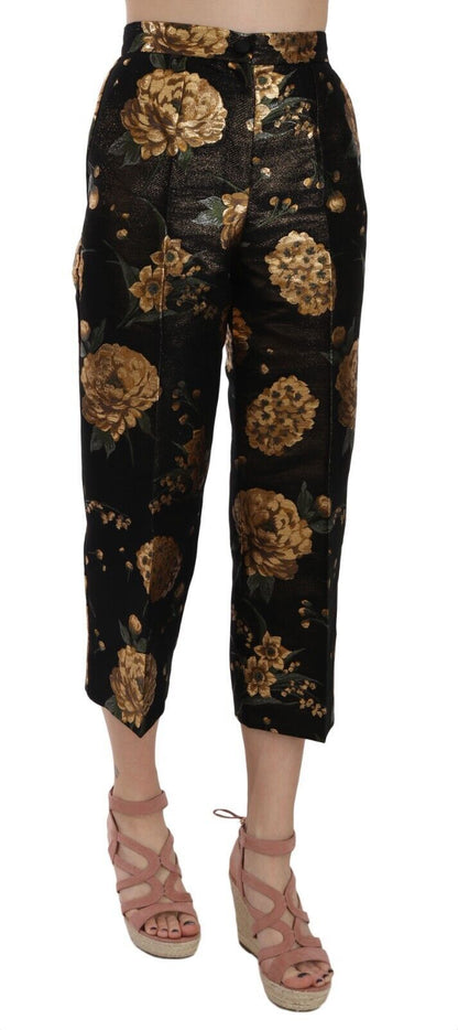 Dolce & Gabbana Black Gold Floral Jacquard Cropped Pants