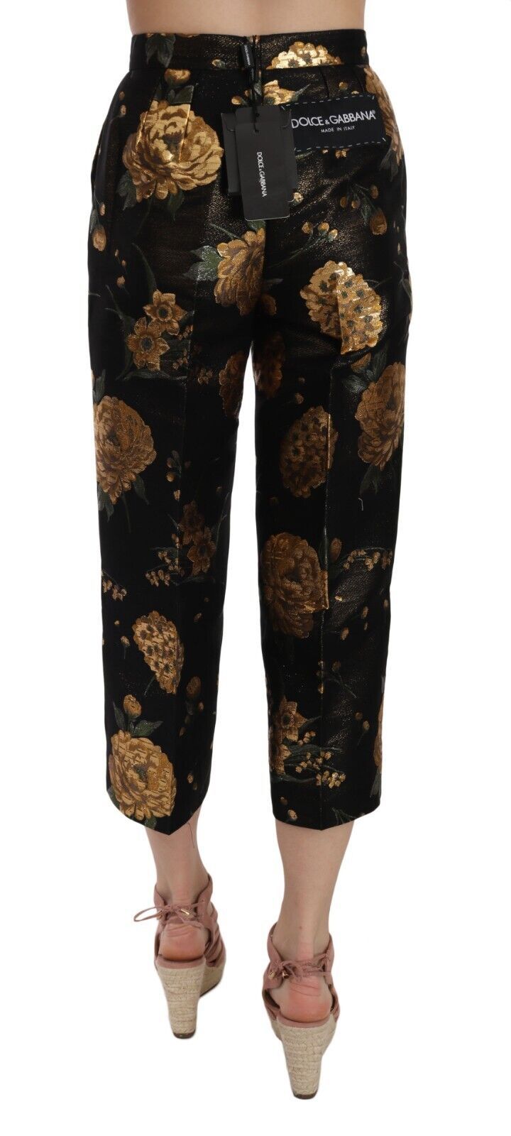 Dolce & Gabbana Black Gold Floral Jacquard Cropped Pants