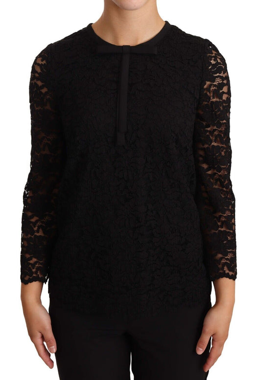 Dolce & Gabbana Elegant Black Floral Lace Long Sleeve Top