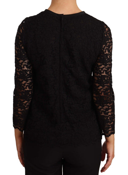 Dolce & Gabbana Elegant Black Floral Lace Long Sleeve Top