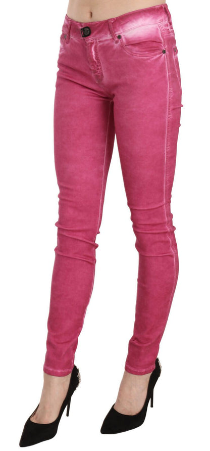 Dolce & Gabbana Pink Velvet Mid Waist Skinny Trouser Pants