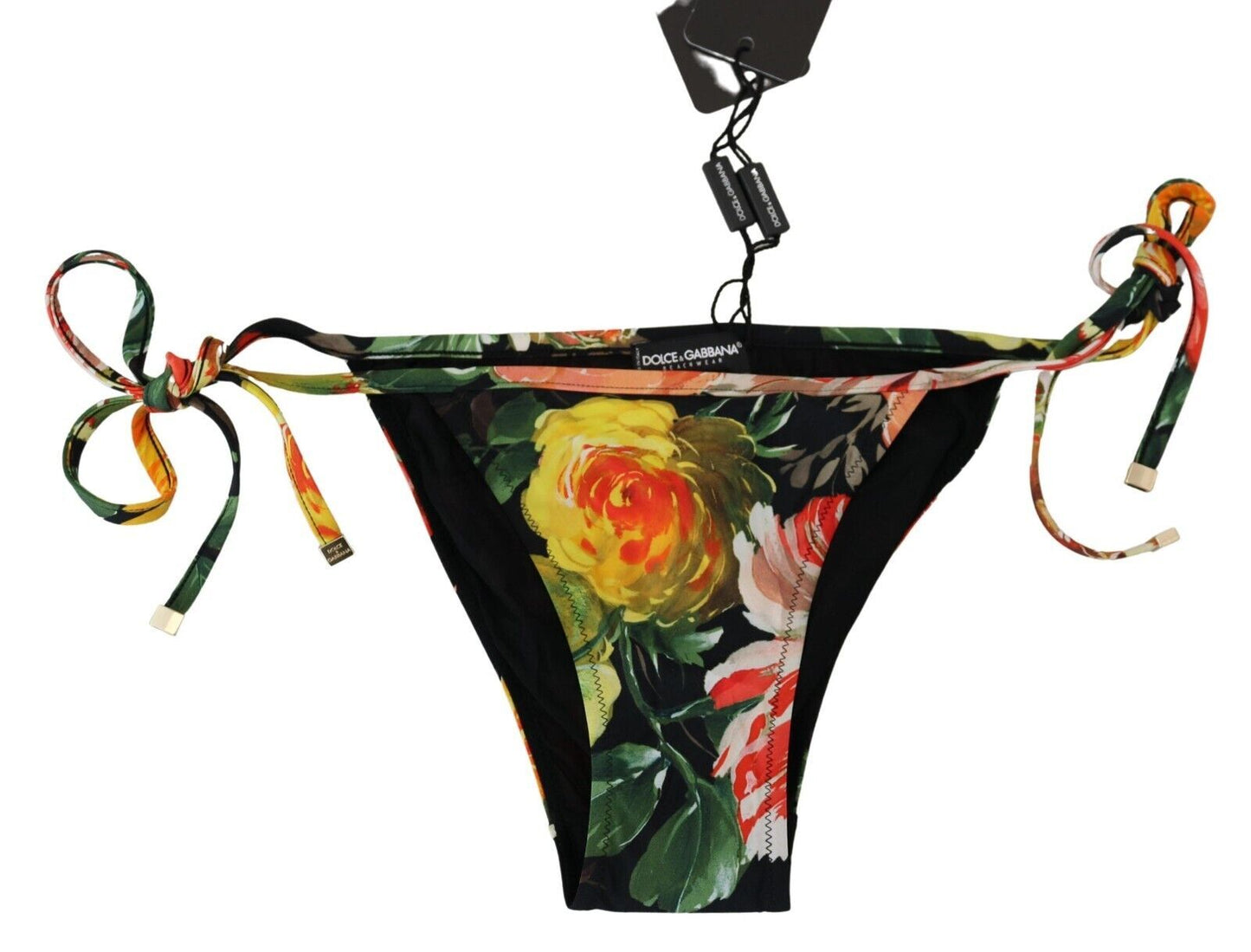 Dolce & Gabbana Black Floral Beachwear Swimsuit Bottom Bikini