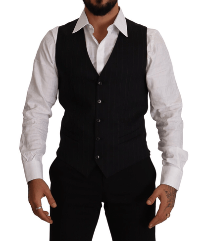 Dolce & Gabbana Blue Striped Wool Stretch Waistcoat Vest