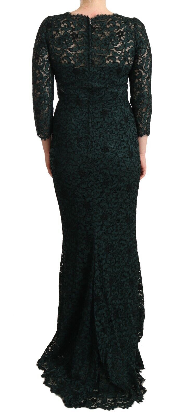 Dolce & Gabbana Green Floral Lace Maxi Floor Length Dress
