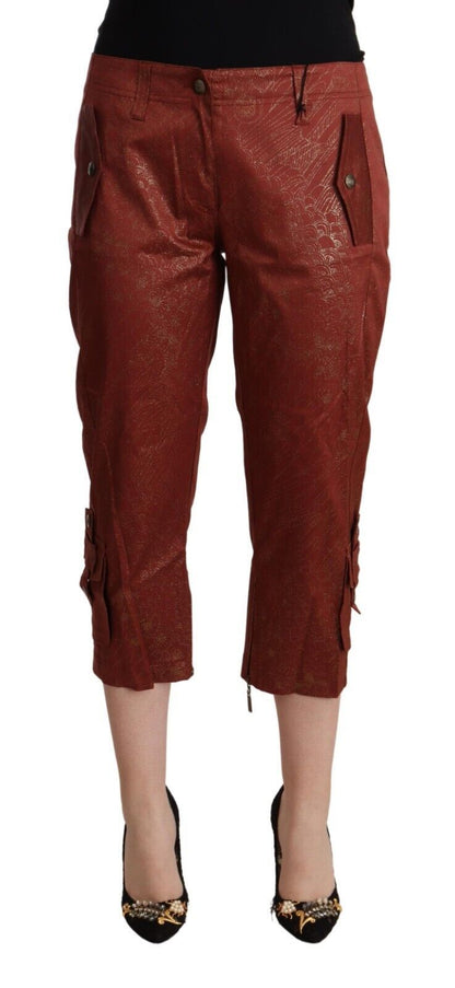Just Cavalli Brown Lurex Mid Waist Cotton Cropped Capri Pants