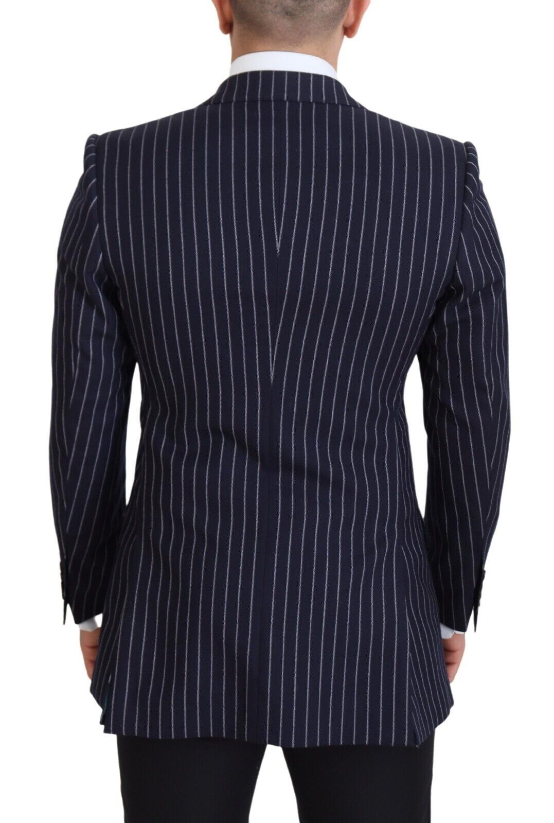 Dolce & Gabbana Dark Blue Stripe Wool Single Breasted Blazer