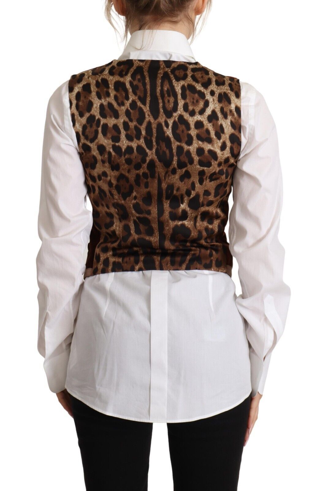 Dolce & Gabbana Brown Corduroy Leopard V-neck Sleeveless Vest Top