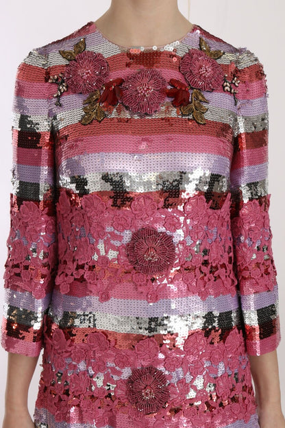 Dolce & Gabbana Opulent Pink Sequined Floor-Length Dress