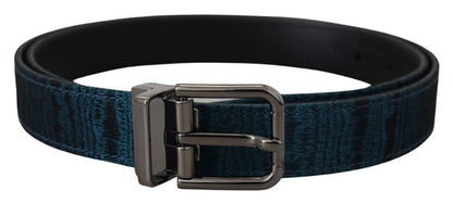 Dolce & Gabbana Blue Jacquard Moire Silver Metal Belt Men