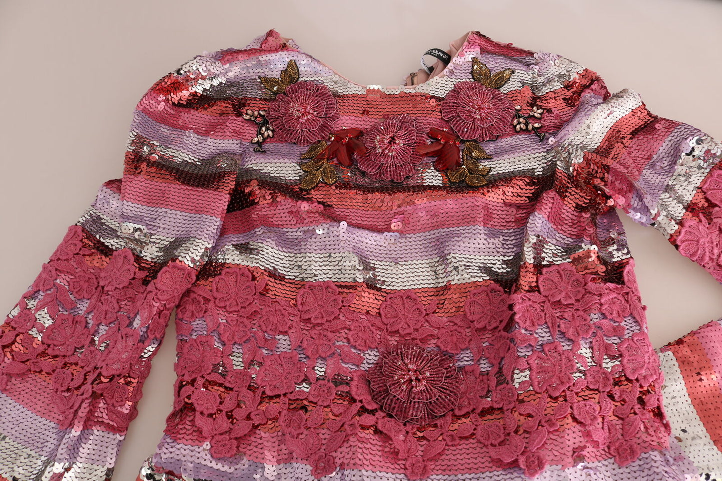 Dolce & Gabbana Opulent Pink Sequined Floor-Length Dress