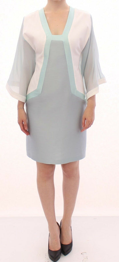 Sergei Grinko White Silk Sheath Formal Turquoise Dress
