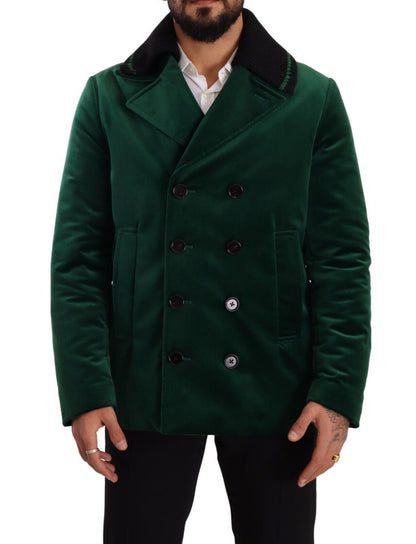 Dolce & Gabbana Green Velvet Cotton Double Breasted Jacket