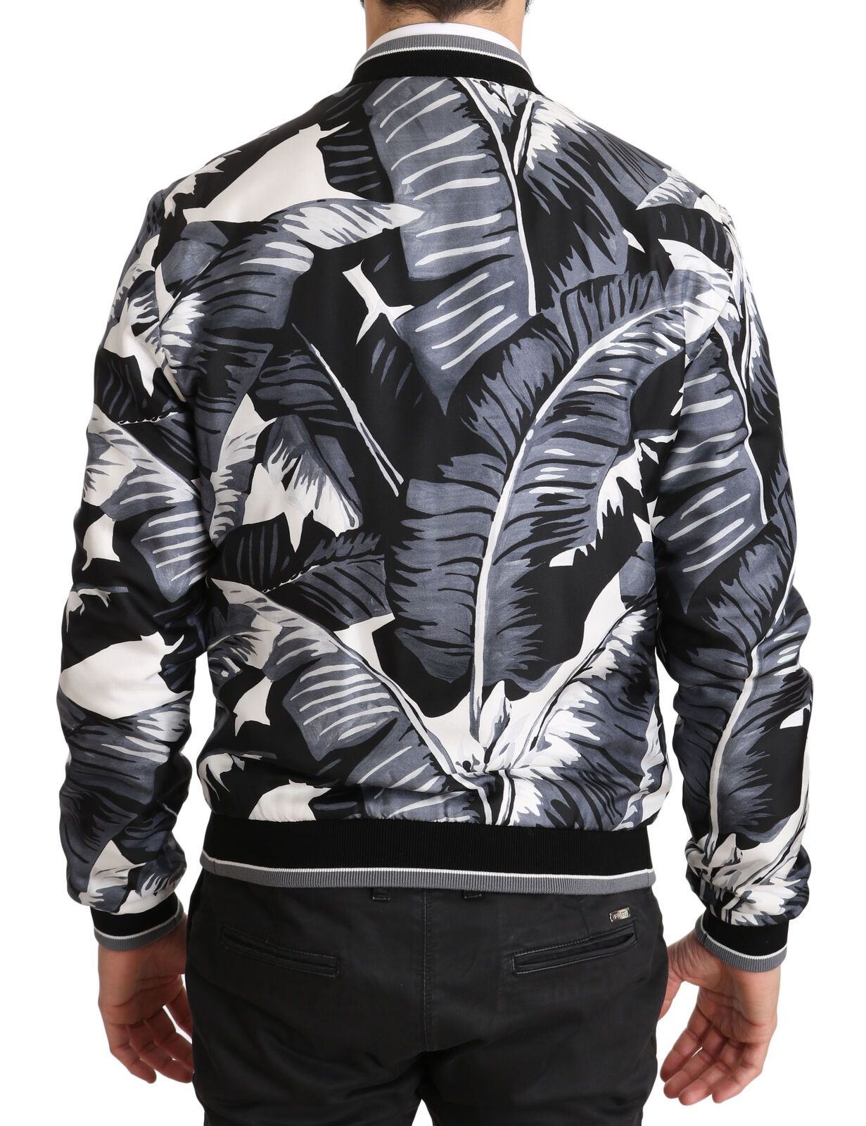 Dolce & Gabbana Elegant Banana Leaf Print Silk Bomber Jacket