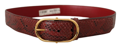 Dolce & Gabbana Red Exotic Leather Gold Oval Buckle Belt