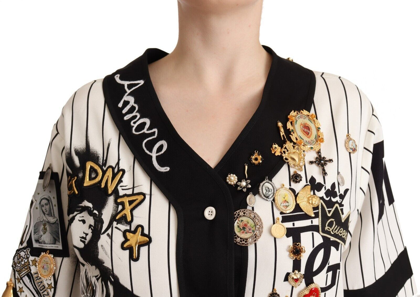 Dolce & Gabbana White Cotton Crystal Charms Amore Shirt