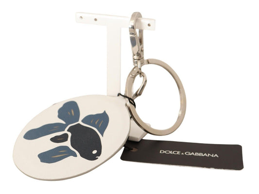 Dolce & Gabbana Chic White Leather Keychain