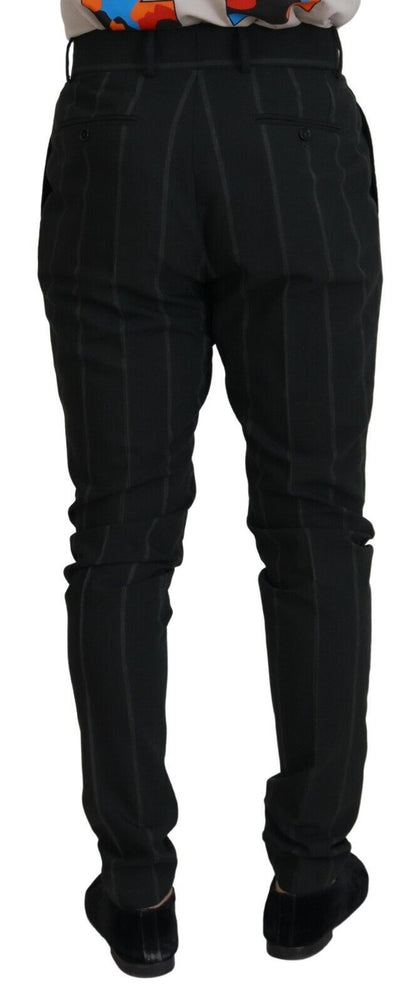 Dolce & Gabbana Black Striped Men Trousers Cotton Pants