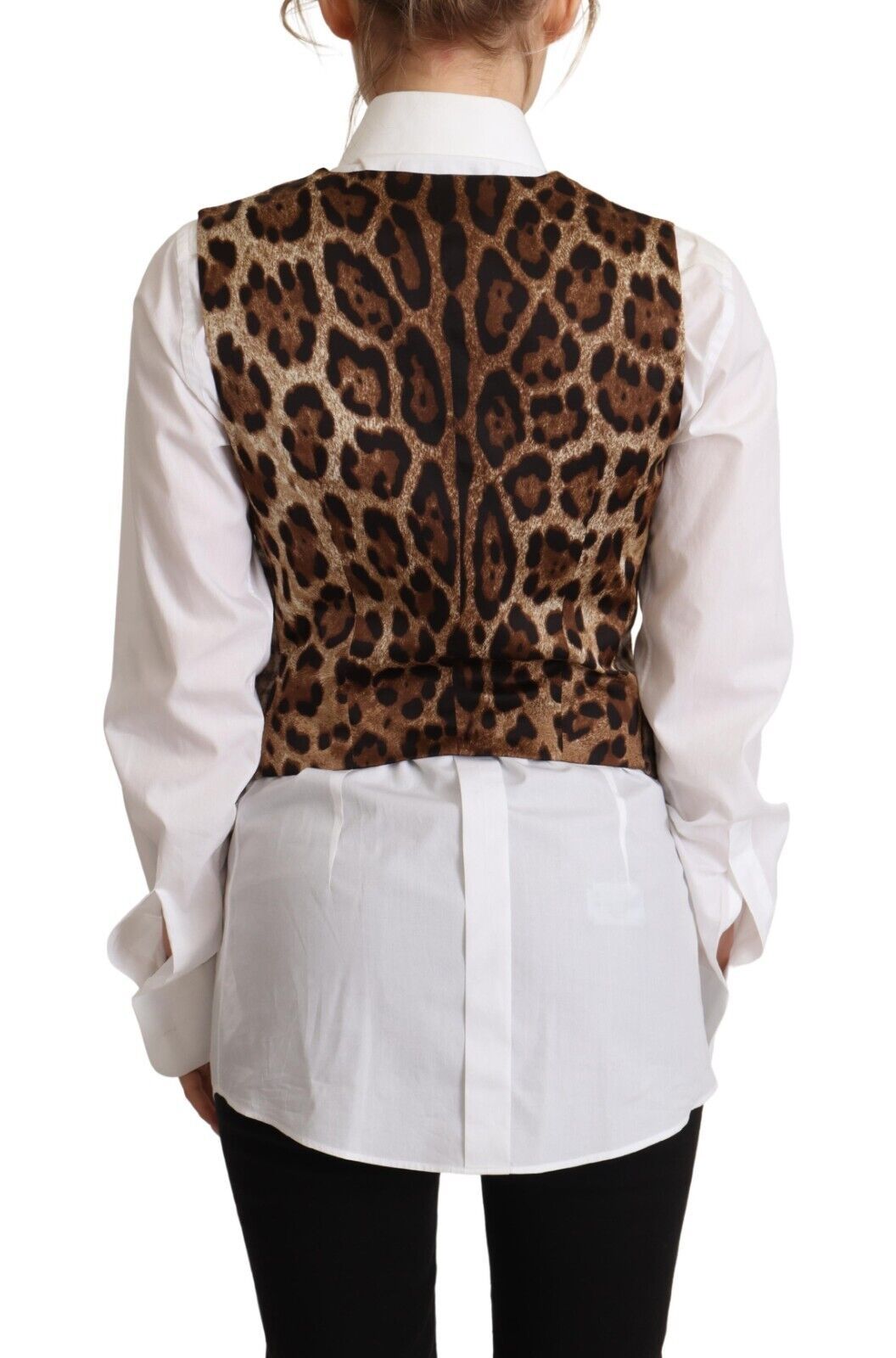 Dolce & Gabbana Brown Checkered Leopard V-neck Sleeveless Vest Top