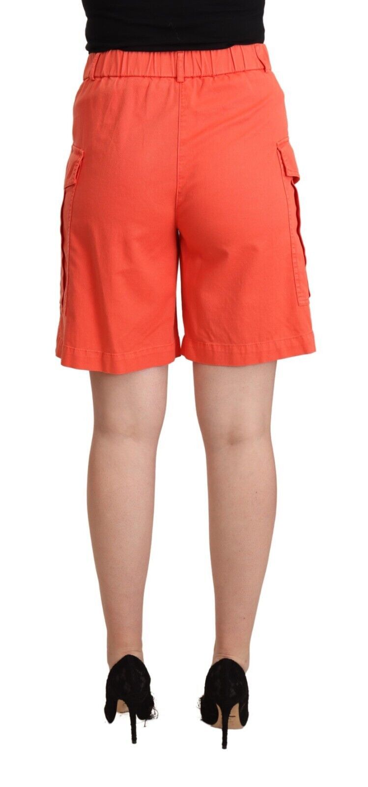 Peserico Orange Cotton High Waist Cargo Casual Shorts