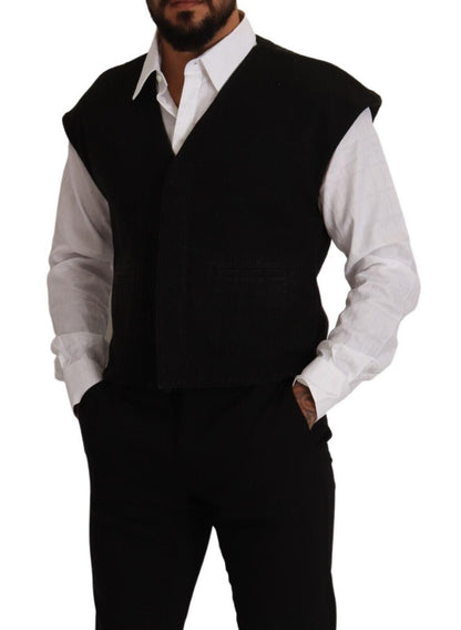 Dolce & Gabbana Elegant Black Wool Cotton Dress Vest