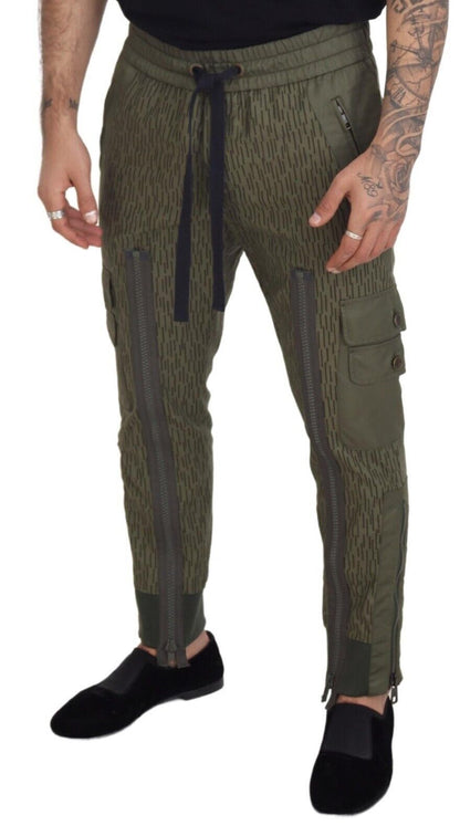 Dolce & Gabbana Green Striped Cargo Zipper Leg Men Trouser Pants