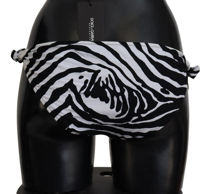 Dolce & Gabbana White Swimwear Zebra Side Tie Bottom Swimsuit