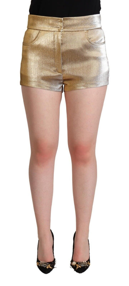 Dolce & Gabbana Metallic Gold Cotton Mid Waist Hot Pants Shorts