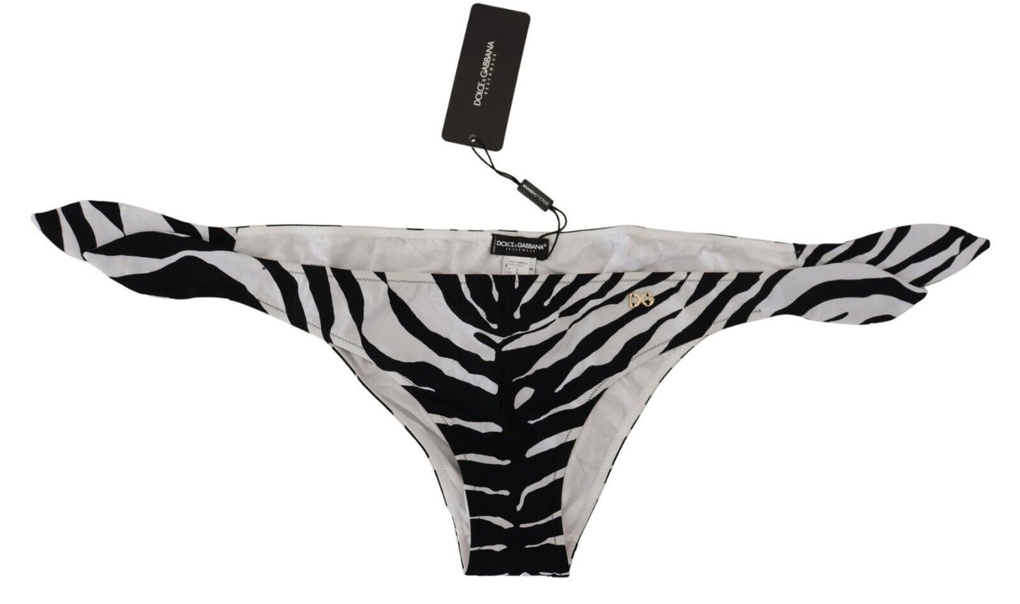 Dolce & Gabbana White Swimwear Zebra Side Tie Bottom Swimsuit