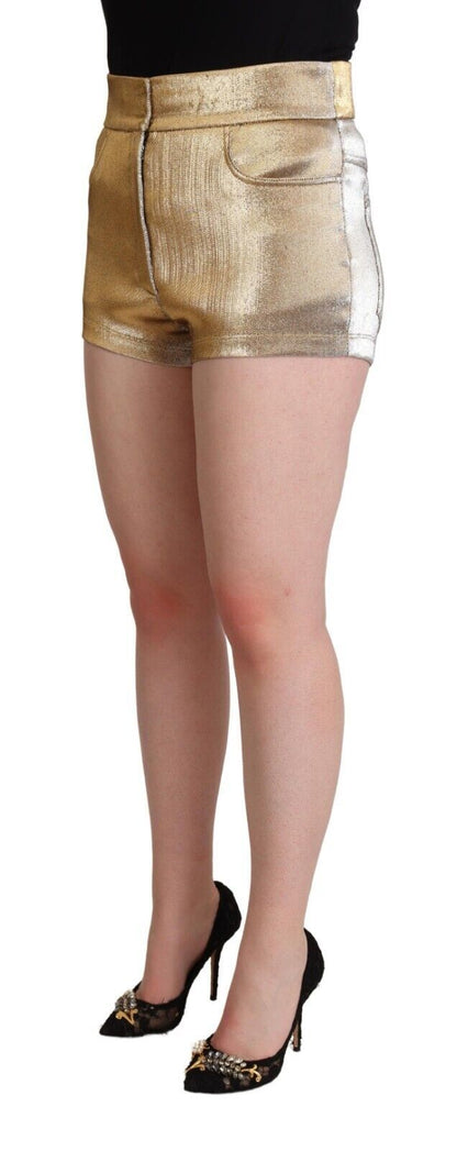 Dolce & Gabbana Metallic Gold Cotton Mid Waist Hot Pants Shorts