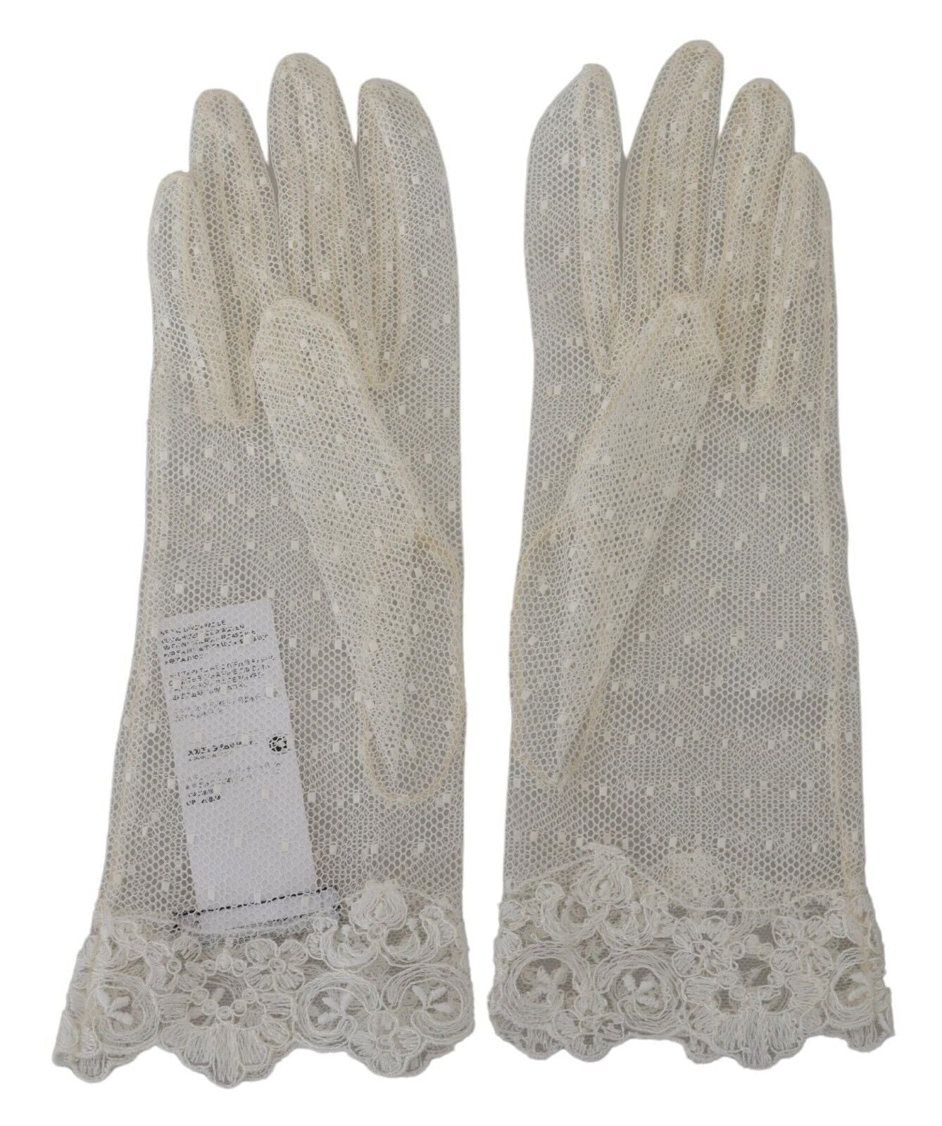 Dolce & Gabbana White Lace Wrist Length Mitten Cotton Gloves