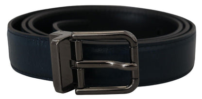 Dolce & Gabbana Blue Leather Silver Metal Buckle Vintage Belt