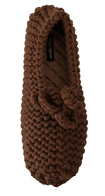 Dolce & Gabbana Brown Slip On Ballerina Flats Wool Knit Shoes