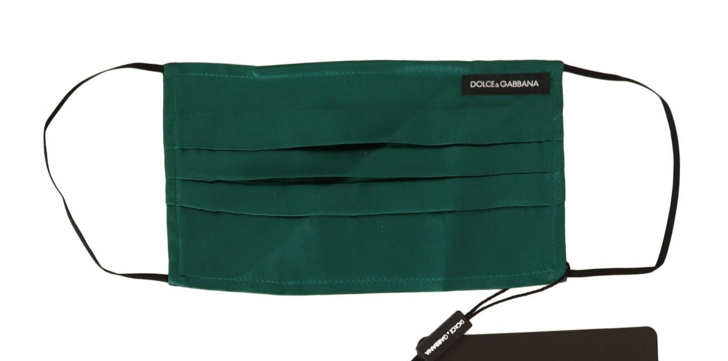 Dolce & Gabbana Green Silk Pleated Elastic Ear Strap Face Mask