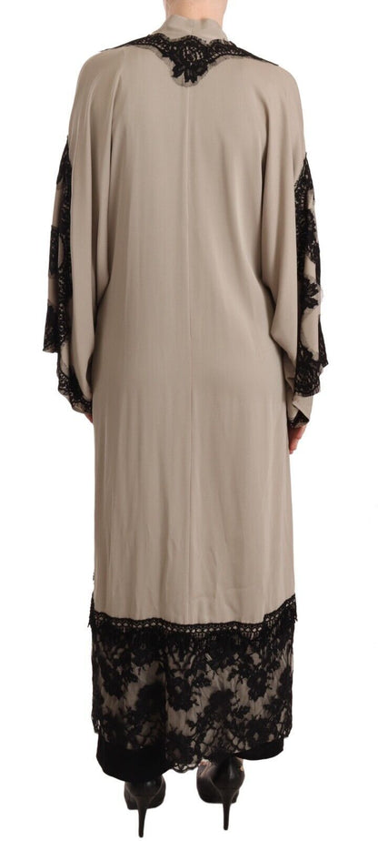 Dolce & Gabbana Beige Silk Lace Abaya Long Kaftan Dress