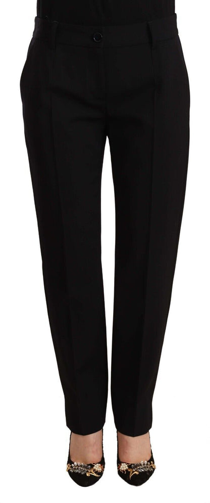 Dolce & Gabbana Black Mid Waist Skinny Trouser Wool Pants