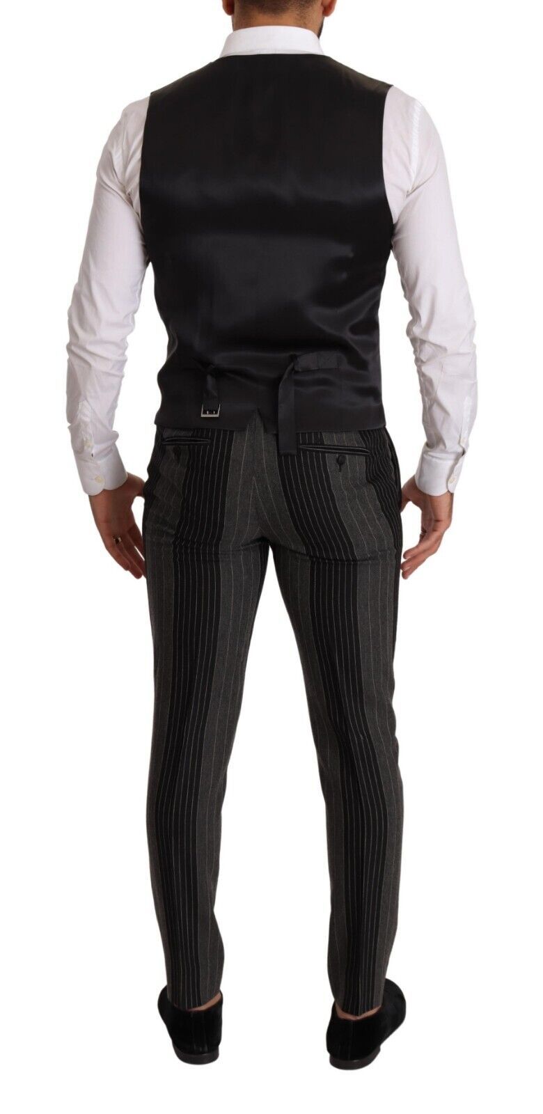 Dolce & Gabbana Black Gray Striped Slim Fit 3 Piece Suit