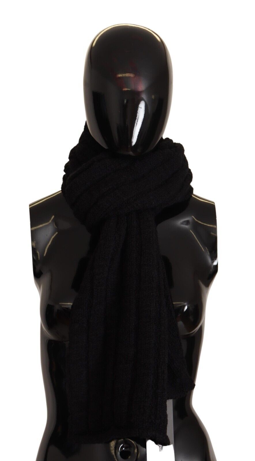 Dolce & Gabbana Black Virgin Wool Knitted Unisex Warmer Shawl Scarf