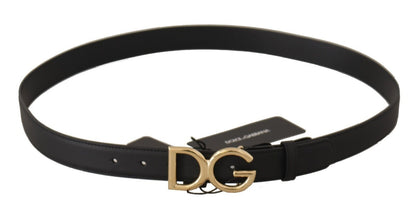 Dolce & Gabbana Black Leather Gold Metal DG Logo Waist Buckle Belt